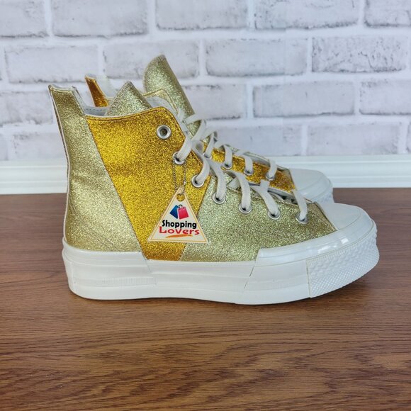 ❤️❤️Converse Chuck 70 Plus Hi Glitter Galore Sz 5 Men Shoes Gold Premium A08176C